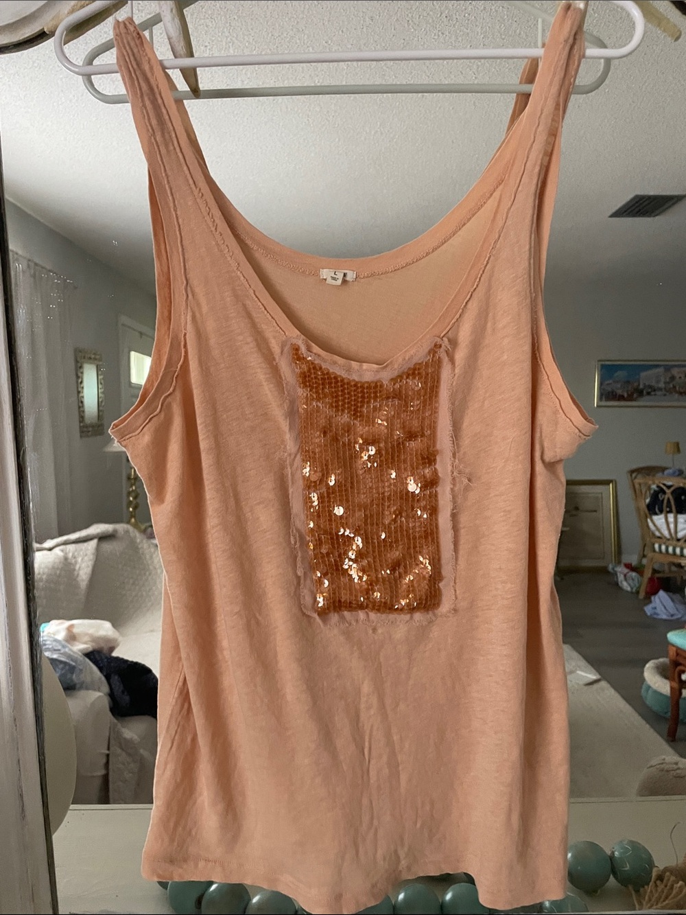 J. Crew Peach Sequin Scoop Neck Tank Top